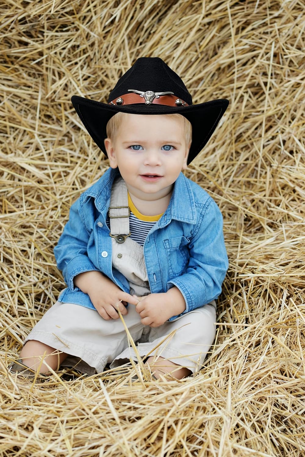 JOYEBUY Western Cowboy Hat for Kids Boys Girl Classic Roll Up Fedora Hat with Buckle Belt - Image 6