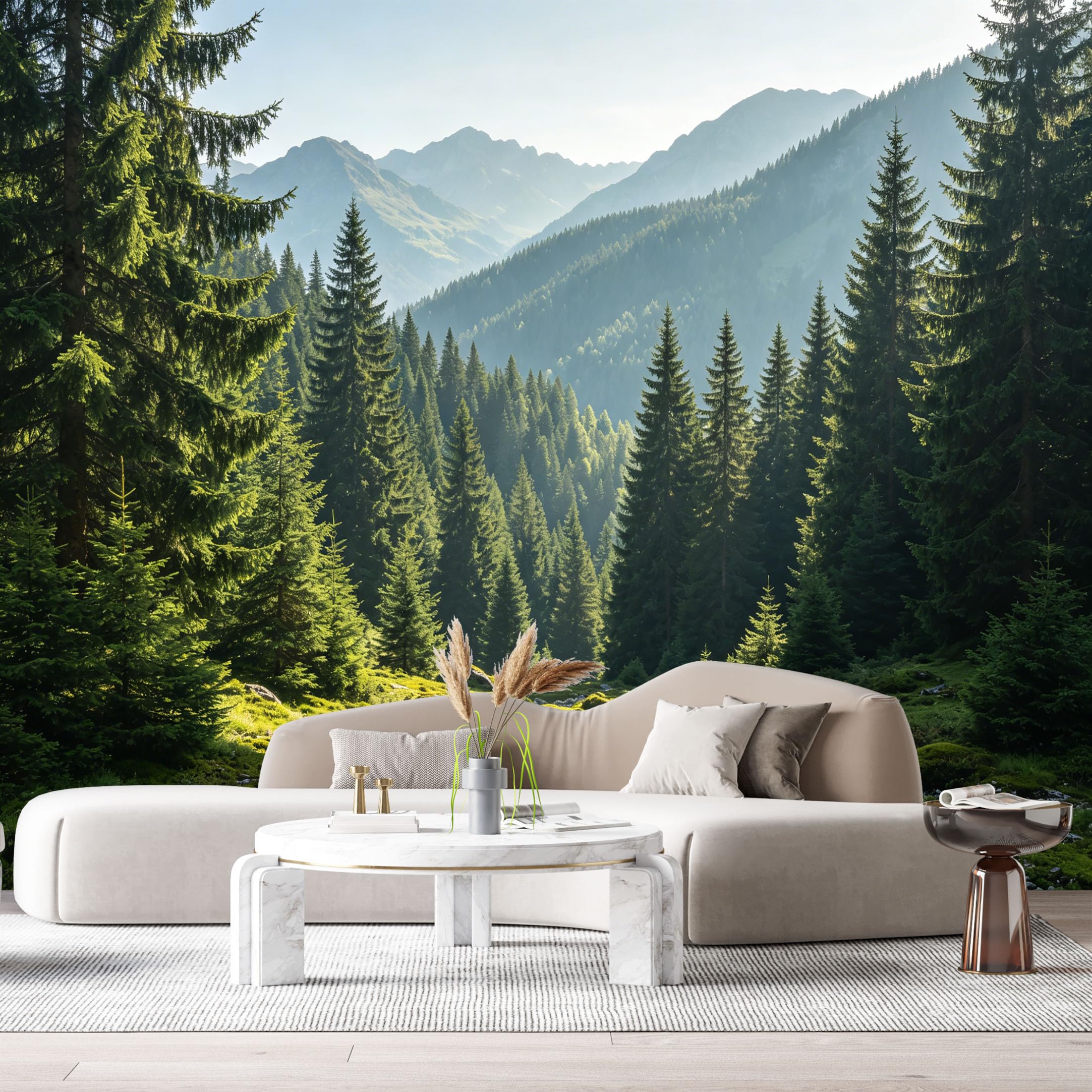 Custom Size Wall Murals Mountain Forest Landscape Sunlight Valley Path Green Pines SelfAdhesive Wall Fabric Removable Large Wallpaper for Photo Living Room