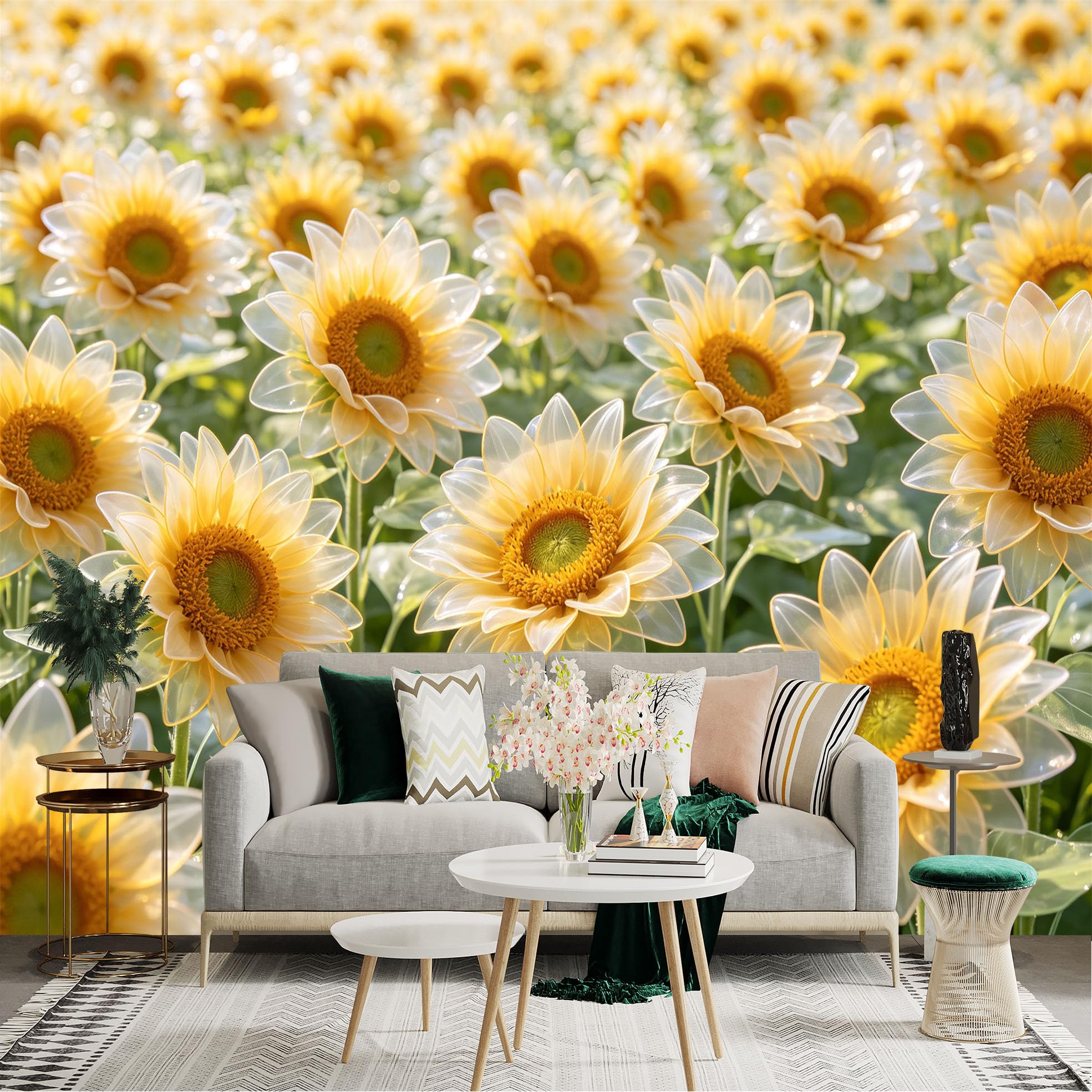 Lnzczhyre Dbh260521909 Custom Size Wall Sticker Mural， Radiant Golden Sunflowers， Blooming Floral Field， Botanical Spring Garden， Nature Aesthetic Landscape， For Wall Decoration， Peelandstick Wall Decals.