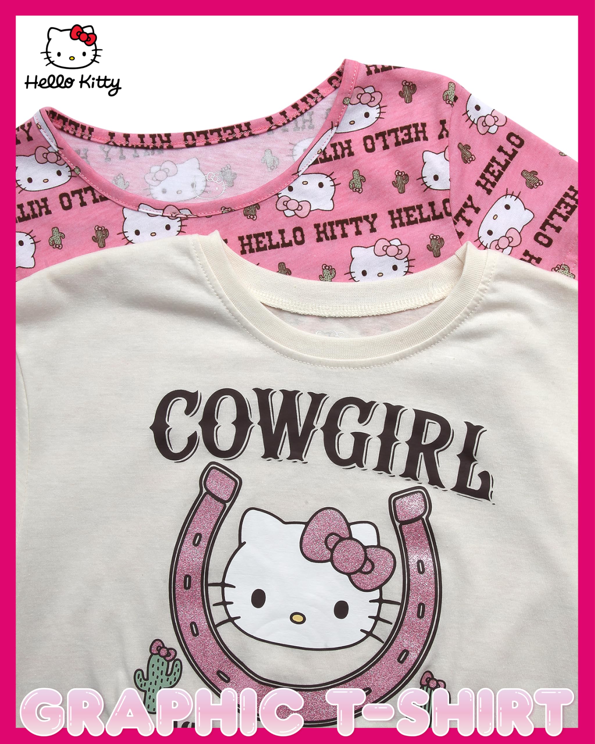 Hello Kitty Camiseta para niñas, paquete de 2 camisetas gráficas de manga corta para niñas (4-12)