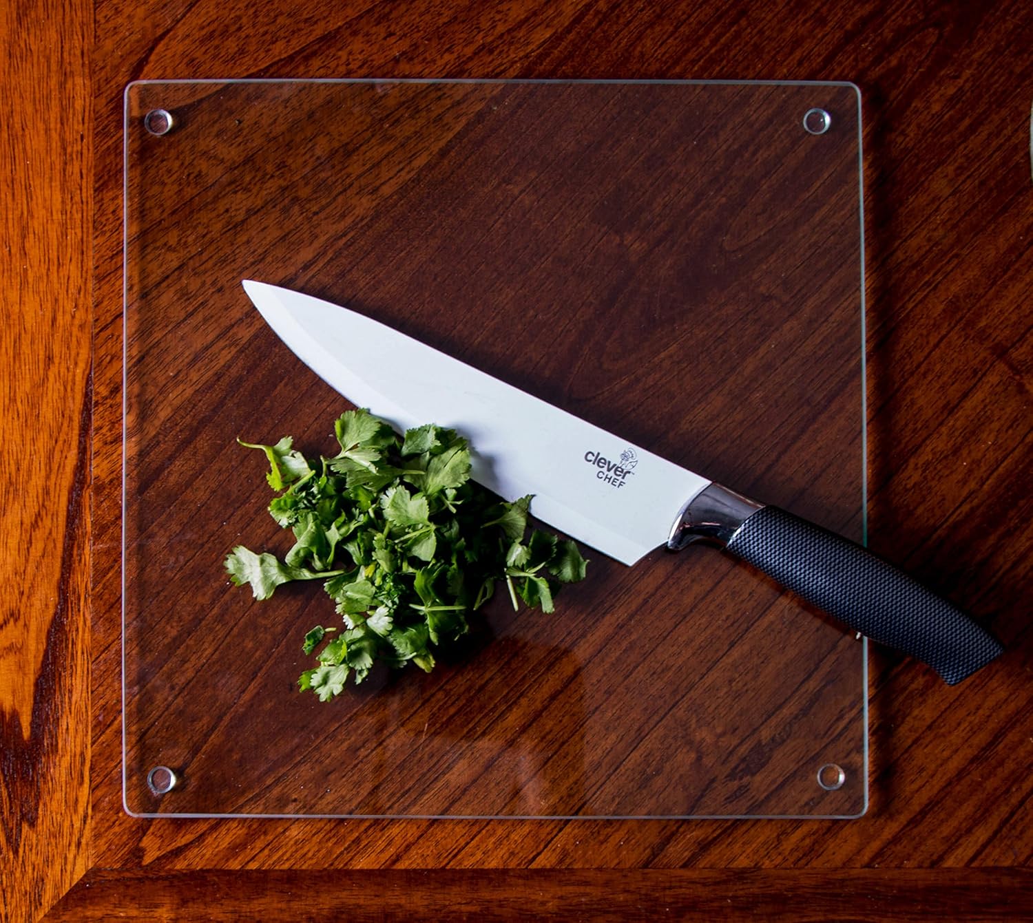4 Non-Slip Square Glass Cutting Board Set by Clever Chef - Shatter-Resistant, Durable, Stain-Resistant, Dishwasher Safe - 11.75 x 11.75 Inches