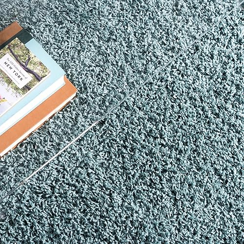 Miniatura 7 de Rugs.com - Alfombra de la colección Über Cozy Solid Shag – Alfombra de pelo largo azul pizarra clara de 8 x 10 pies, perfecta para salas de estar,