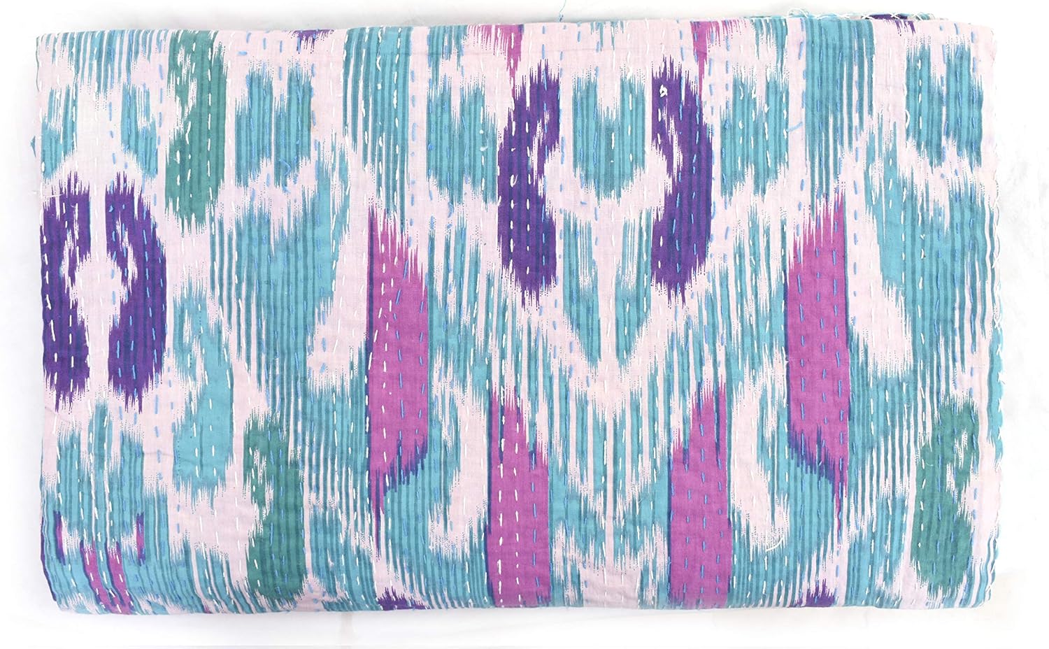 Sophia-Art King Size Queen Size Ikat, Reversible Bedcover Bedding Indian Throw, Kantha Quilt, Bohemian Bedspread, Indian Kantha Decor