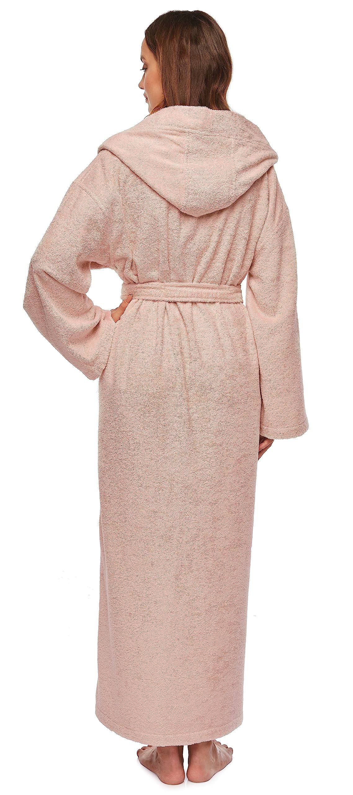 Arus Accappatoio Donna 100% Cotone, Spugna, Cappuccio, Extra Lungo | Morbido accappatoio in spugna con cintura e 2 ampie tasche, ideale dopo la doccia, in piscina, spa e per il relax.
