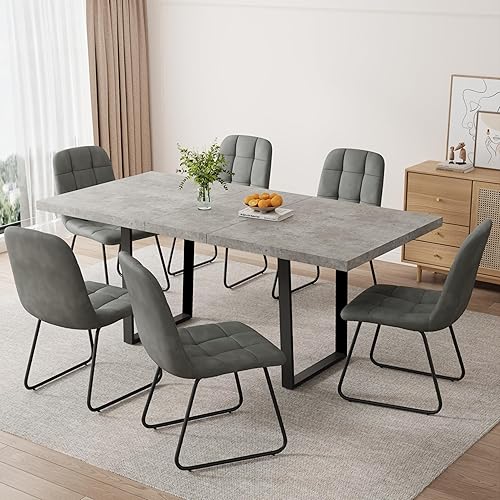 Miniatura 42 de Combinación de mesa de comedor y silla moderna extensible de 63 a 79 pulgadas, juego de mesa de comedor familiar de 6/8 personas, tablero de mesa de