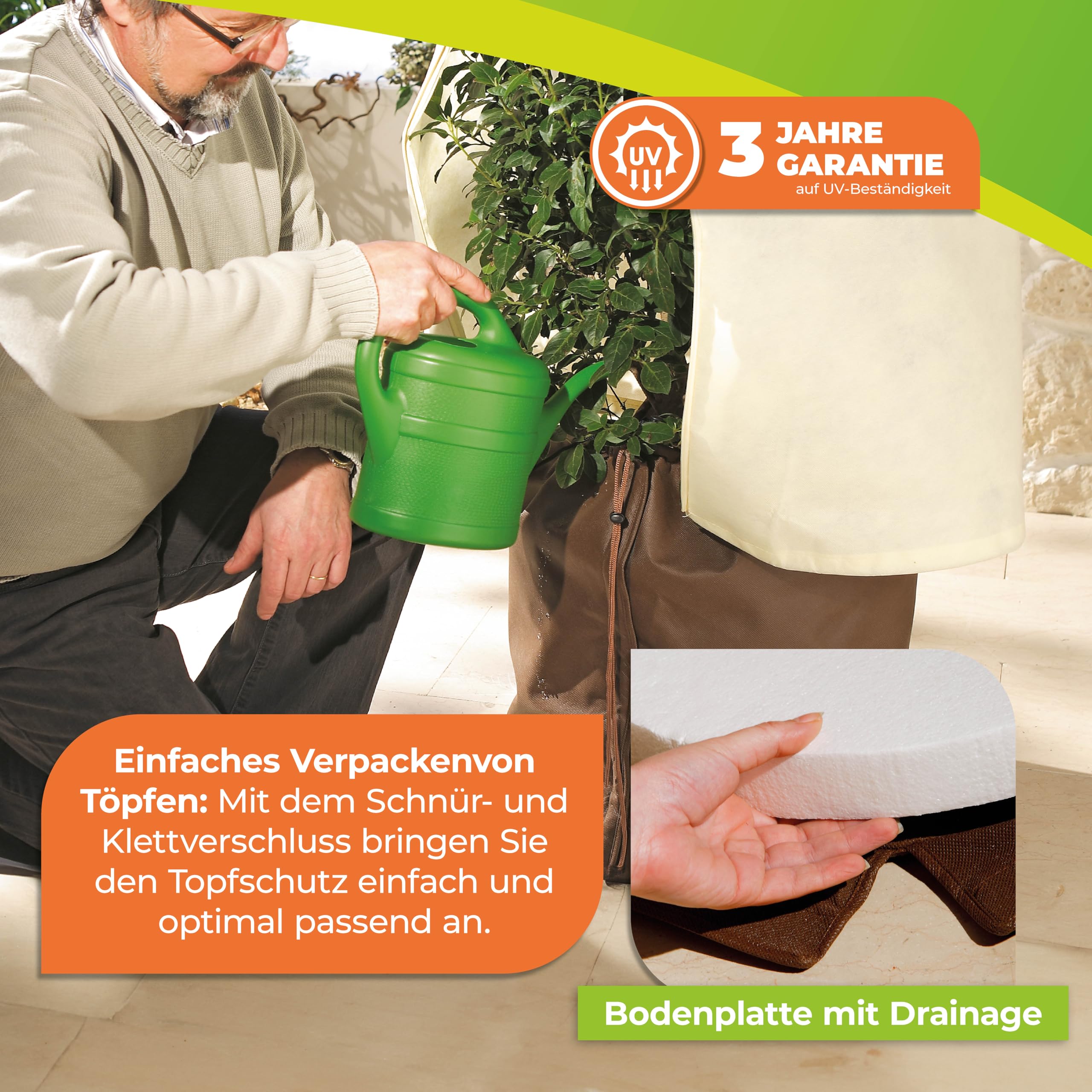 Bio Green Topfschutz XL für Pflanzgefäße | H 70 cm x Ø 65 cm | schützt vor jedem Wetter | Topfmantel aus langlebigem Micro-Vlies | Pflanztopfschutz mit dickem Isolierboden