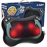 Zyllion Shiatsu Back and Neck Massager with Heat - Cordless Rechargeable 3D Electric Kneading Deep Tissue Massage Pillow with 2 Speeds for Muscle Pain Relief, Black, ZMA-34RB