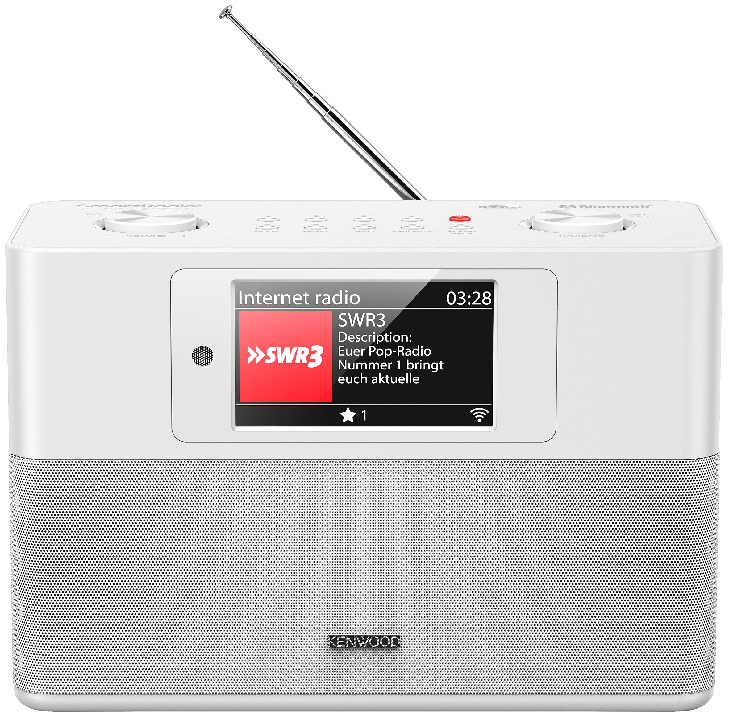 Kenwood CR‑ST200S Radio Inteligente Wi‑Fi con Dab+, Internet Radio, Bluetooth & Pantalla IPS 4.3"- Streaming Spotify/Deezer - Altavoces Bass Reflex 2×15W - USB/AUX - Control App, Color Blanca