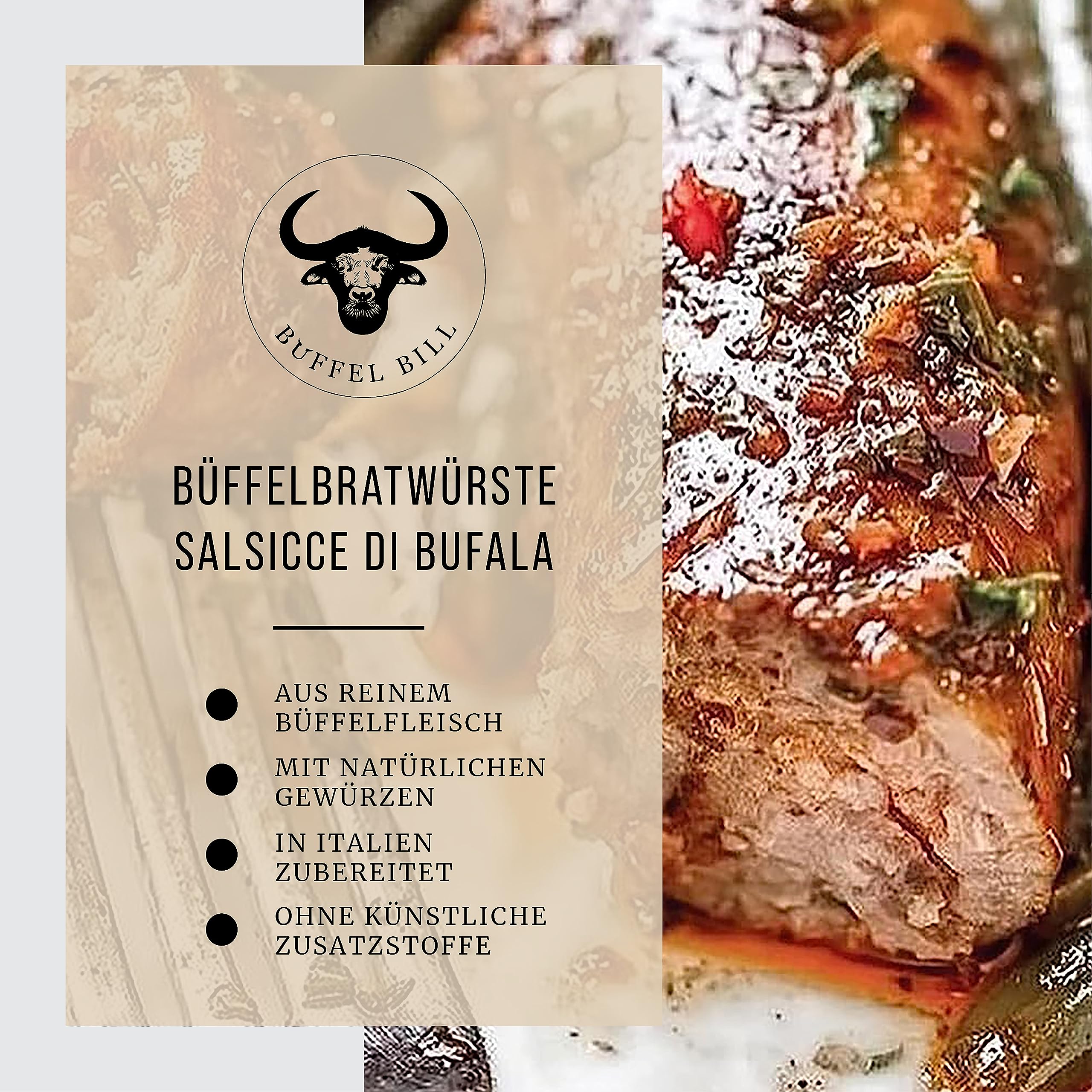 BÜFFEL BILL Büffel Bratwurst - 12 Stück á 90g I Gourmet Bratwürste aus 100% Wasserbüffelfleisch & natürlichen Gewürzen verfeinert I Geschmacksintensiv