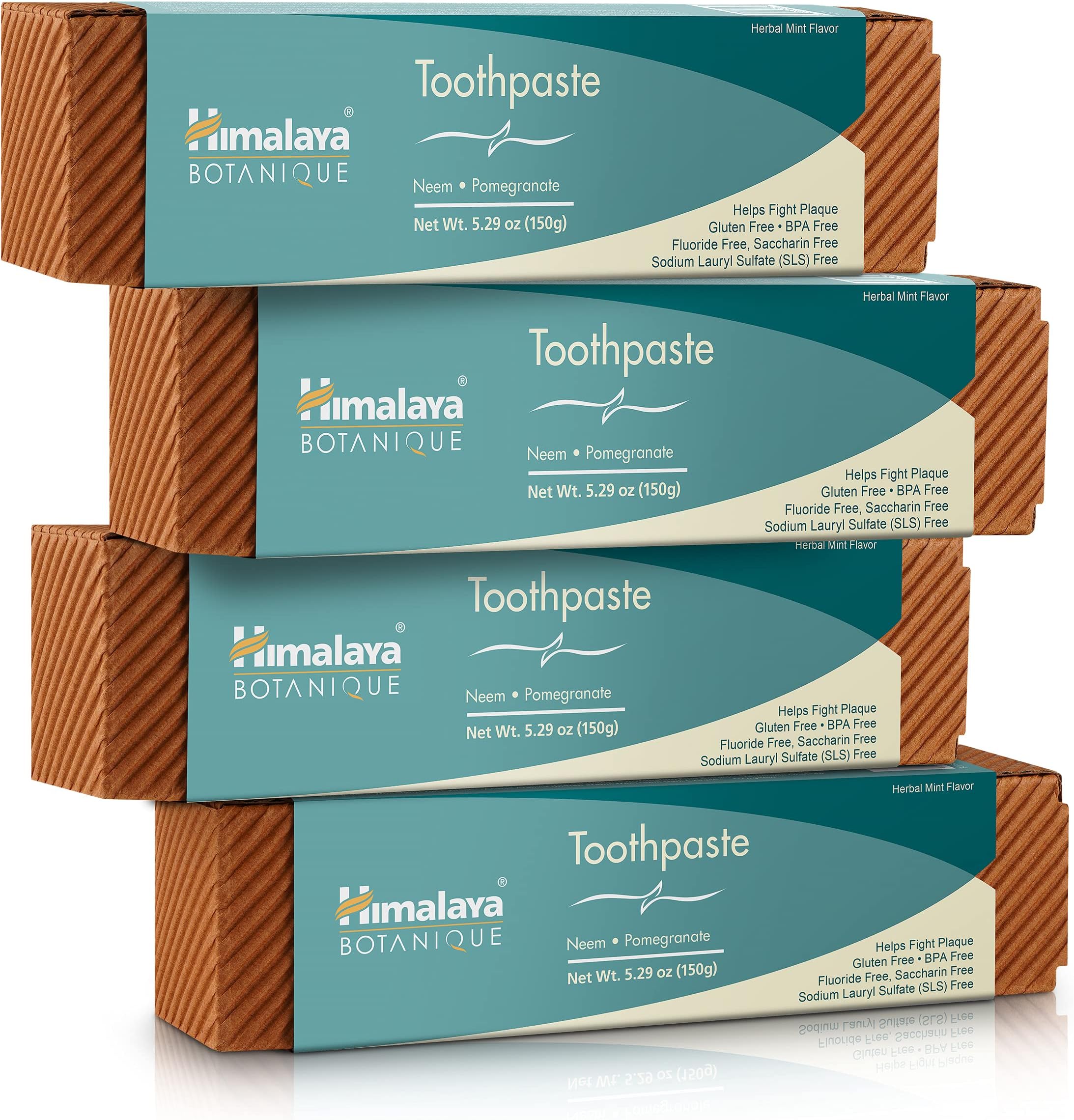 Botanique Original Neem & Pomegranate Botanical Toothpaste, Fights Plaque, Brightens Teeth, Fluoride Free, No Artificial Flavors, SLS Free, Cruelty Free, Foaming, Mint Flavor, 5.29 Oz, 4 Pack