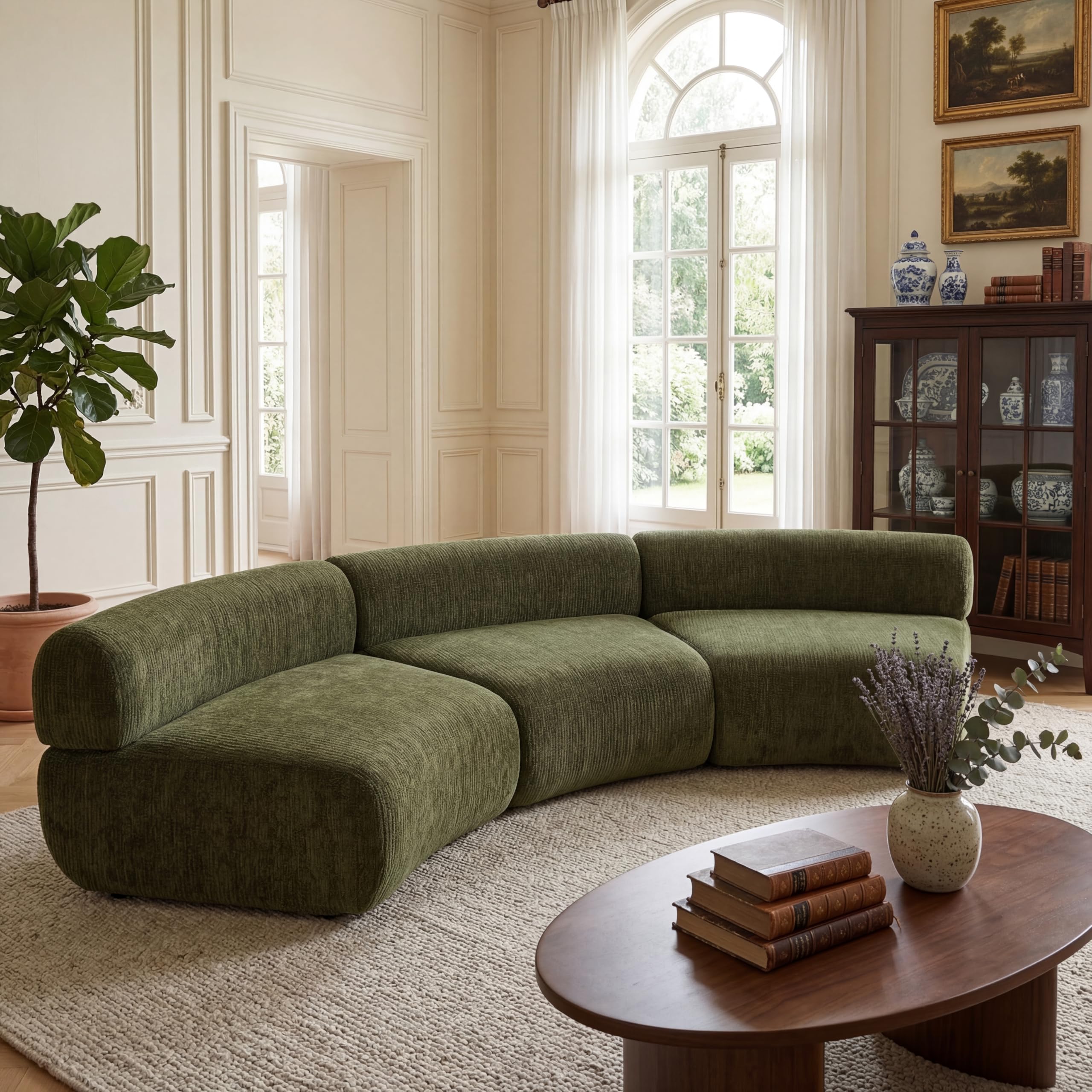 Photo 1 of Christopher Knight Home Amino 118.5" Modular Sectional Sofa Chair, Modern Curved 3-Seater Large Sofa Couches, Comfy Upholstered Sectional Cloud Couch for Living Room, No Assembly Required, Green------BOX 1 OF 2 -----MISSING BOX 2 OF 2
