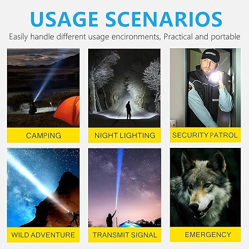 Miniatura 10 de Linterna recargable de 10,000 lúmenes altos, 70 W XHP360 LED súper brillantes luces tácticas con zoom y salida USB, linterna impermeable de gran