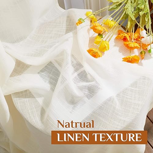 Miniatura 6 de NICETOWN- Cortina para ventana de lino sintético transparente con bolsillo para barra y pestaña trasera, Cortina de lino