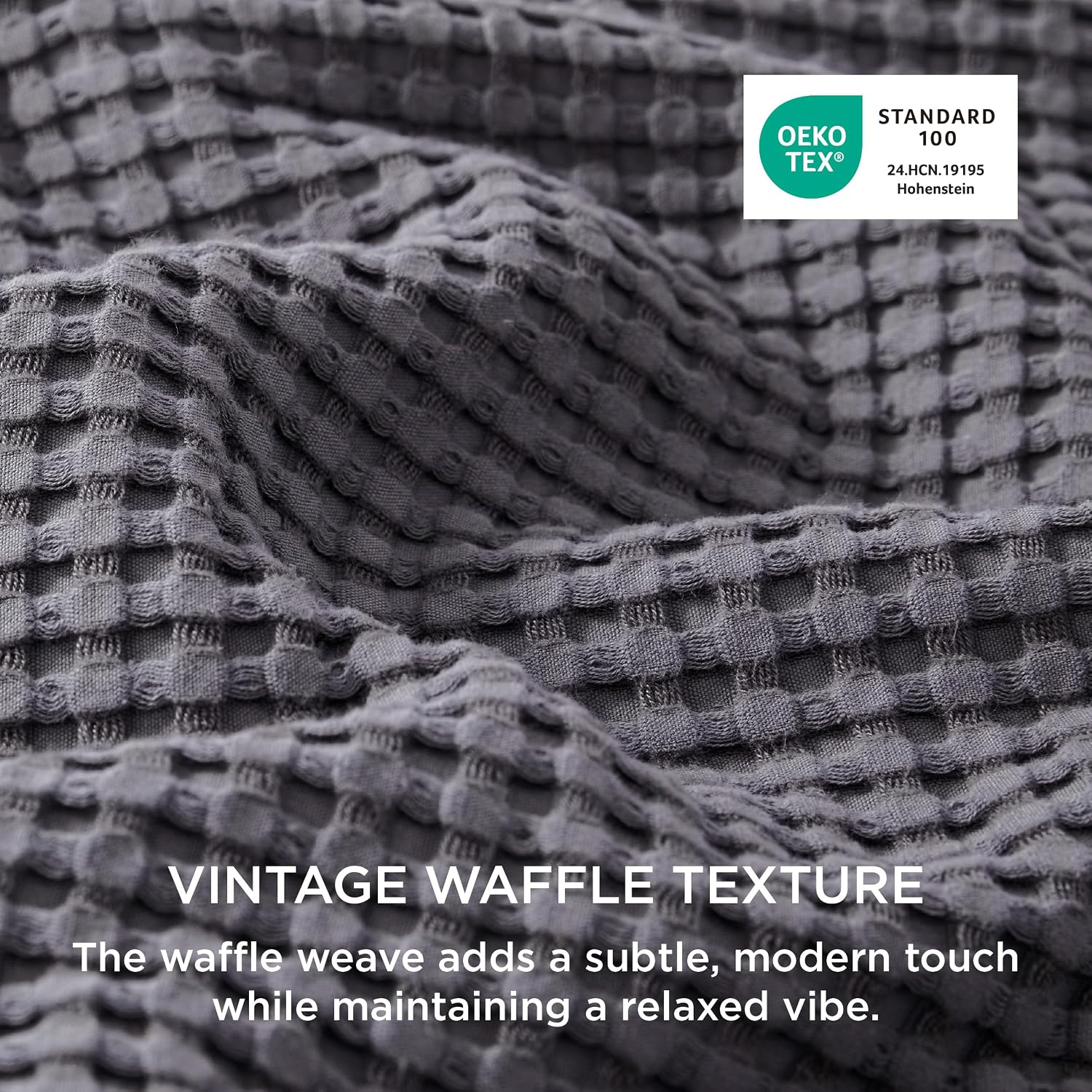 Bedsure Cooling Waffle Duvet Cover King - Cotton Blend Rayon Derived from Bamboo Duvet Cover Set for Hot Sleepers, Breathable Bedding Set with a Vintage Charm, 3 Pieces (Charcoal, King, 104"x90") thumbnail