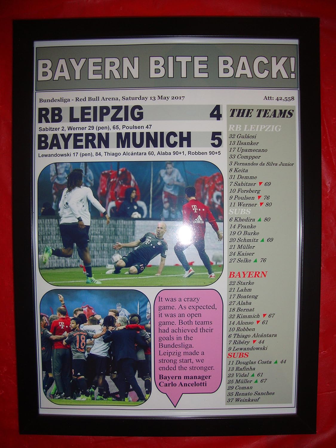 Lilywhite Multimedia RB Leipzig 4 Bayern Munich 5-2017 Bundesliga - framed print
