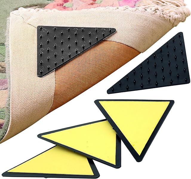 Burwells Set Of 4 Triangular Rug Grippers - Anti Slip, Non Slipping, Car, Mat, Stick To Floor Grip, Universal, Strong Gripping Spikes, For Rugs, Mats And Runners