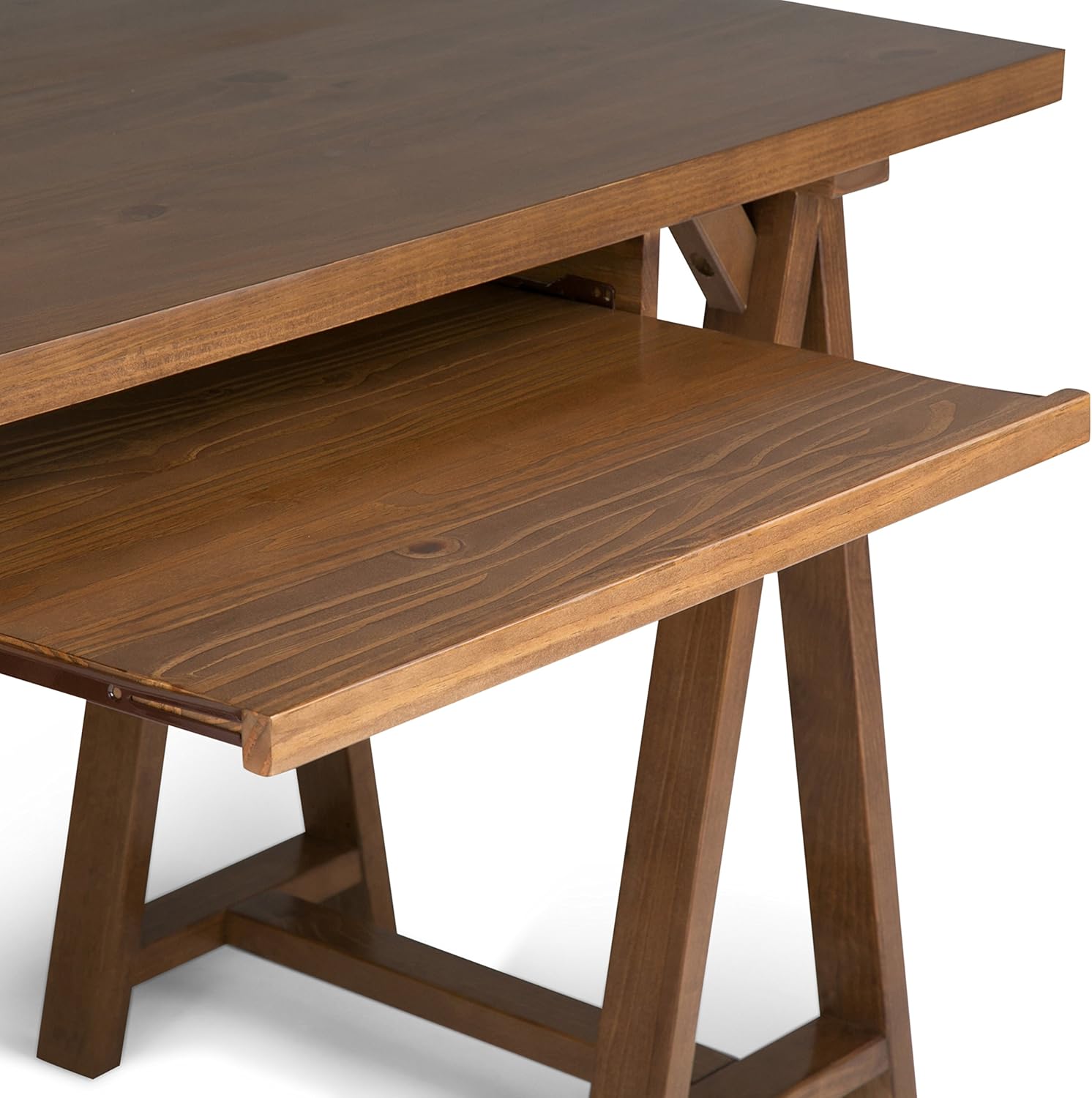 Sawhorse Solid Pine 60" Desk with Keyboard Tray in Medium Saddle Brown