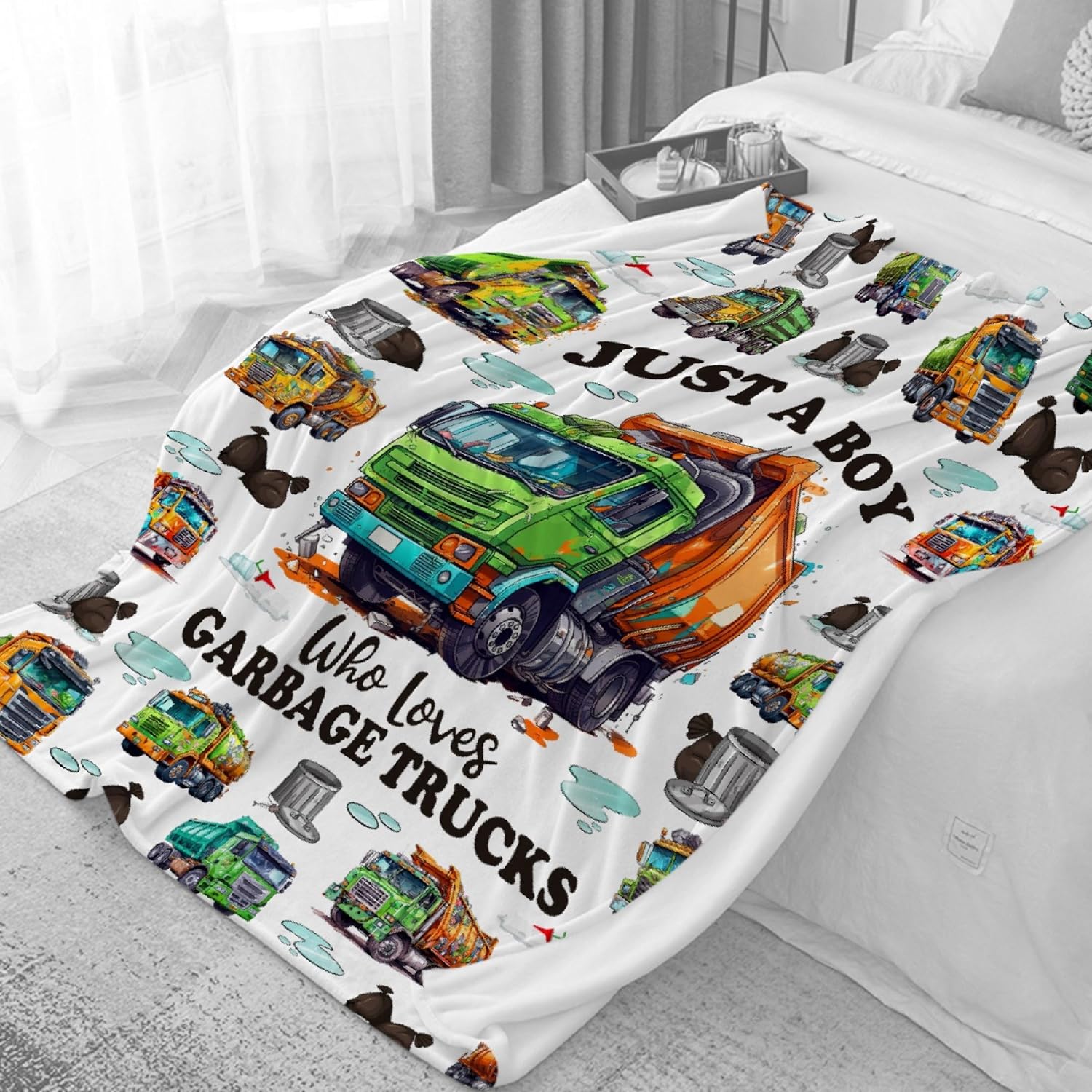 Garbage Truck Blanket Just A Boy Who Loves Garbage Trucks Throw Blanket Gift for Boy Girl Kid Garbage Truck Love, 40"x50" Soft Cozy Plush Fuzzy Lightweight Flannel Throw for Couch Travel - Image 5