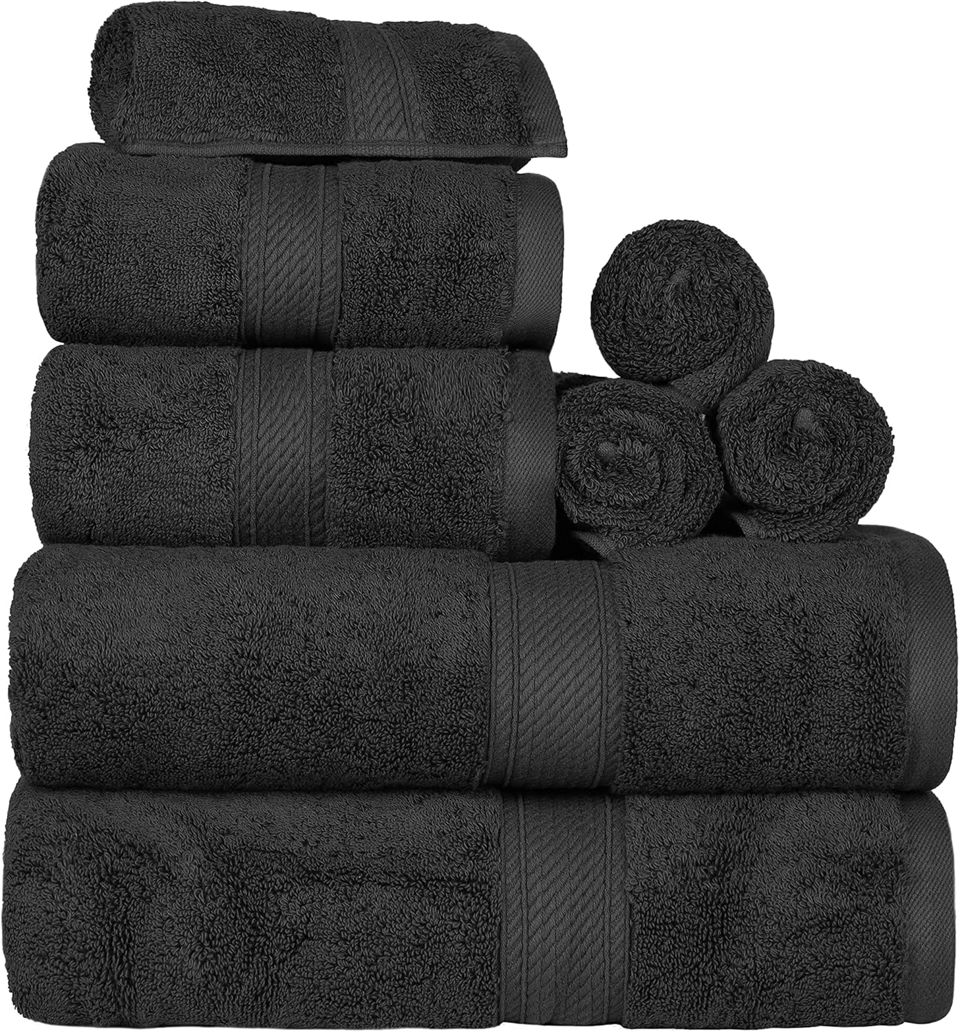 BLUENILEMILLS Madison Egyptian Cotton Towels, Towel Set for Bathroom, Shower, Hotel, Plush, 800 GSM, Highly Absorbent and Ultra-Soft Towels, Bath Essentials, 8 Piece Assorted Towel Set, Black