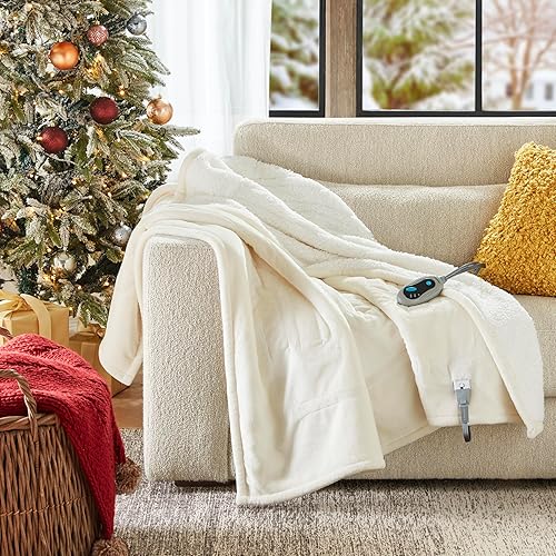 Miniatura 3 de Beautyrest Manta térmica, manta eléctrica, suave, cálida y reversible, manta térmica Sherpa para oficina, sofá, 3 ajustes de calor, apagado