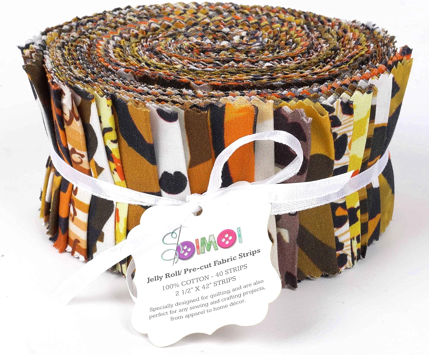 Soimoi 40Pcs Floral Artistic Print Cotton Precut Fabrics for Quilting Craft Strips 2.5x42inches Jelly Roll - Brown