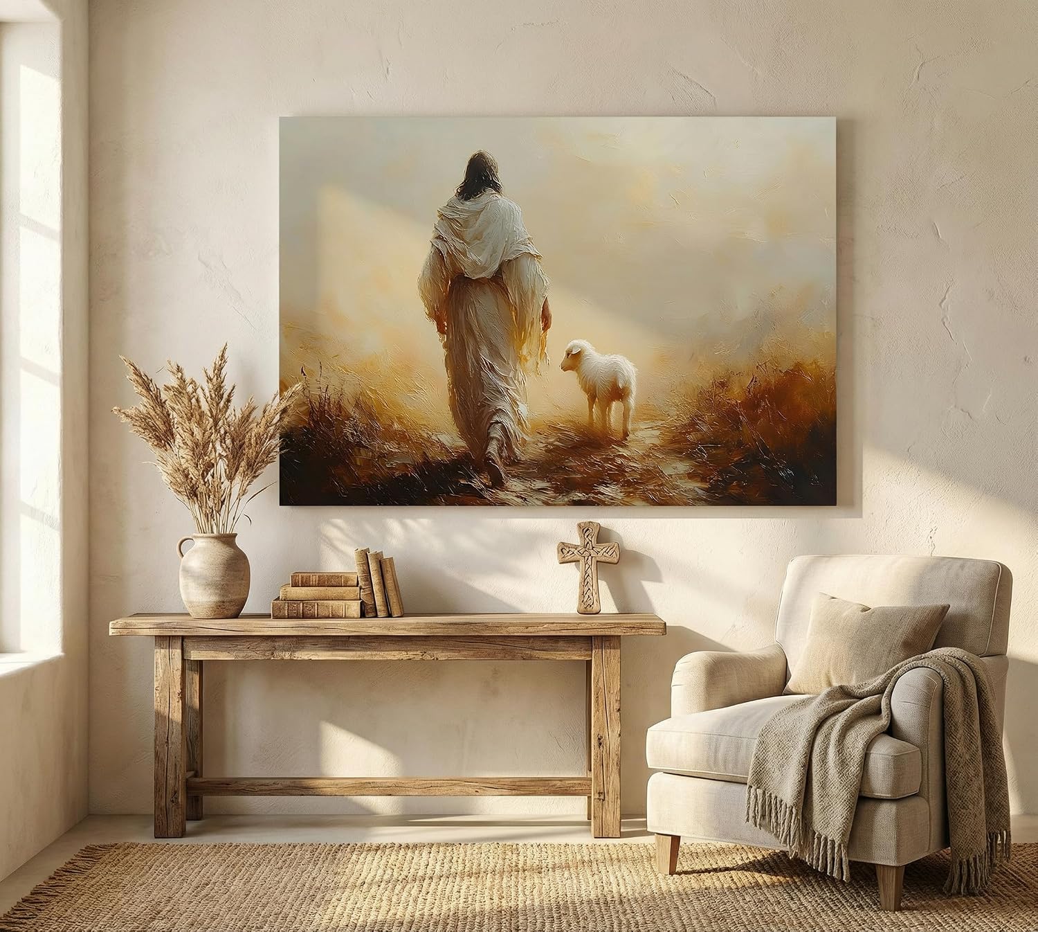 Jesus Leaves the 99 Sheep Canvas Wall Art Christian Jesus The Good Shepherd Print Wall Decor Picture Lost Sheep Poster Artwork Painting for Living Room Bedroom Church Prayer Room Home Decoration
