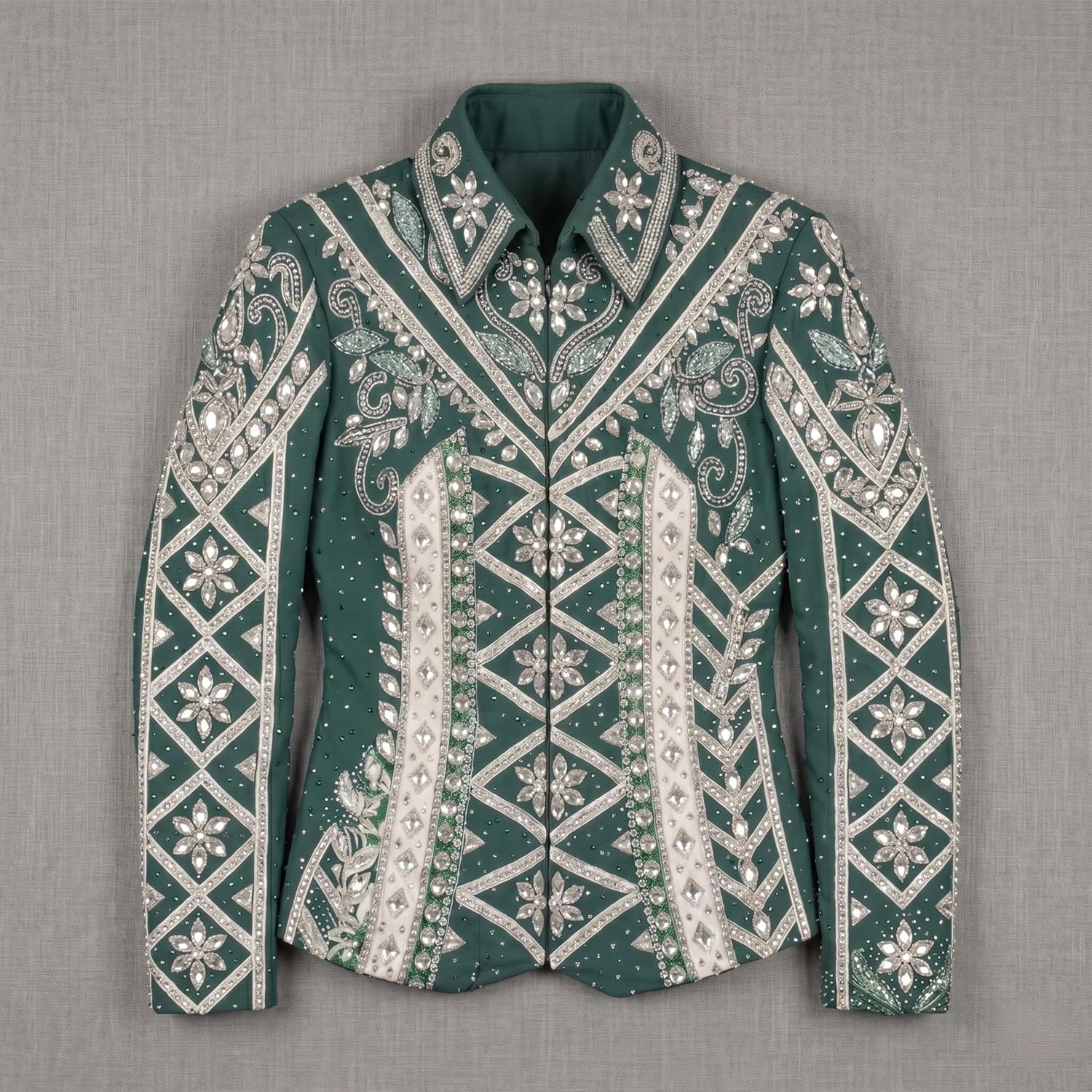 Women’s Western Show Jacket Green – Equestrian Riding Coat with Rhinestone Embroidery, Slim Fit Showmanship Wear
