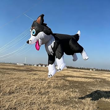 Kite, 3D Giant Inflatable Border Collie, Soft Frameless Dog Design, Easy-Fly Outdoor Toy for Adults & Family, Perfect for Beach & Park Activities