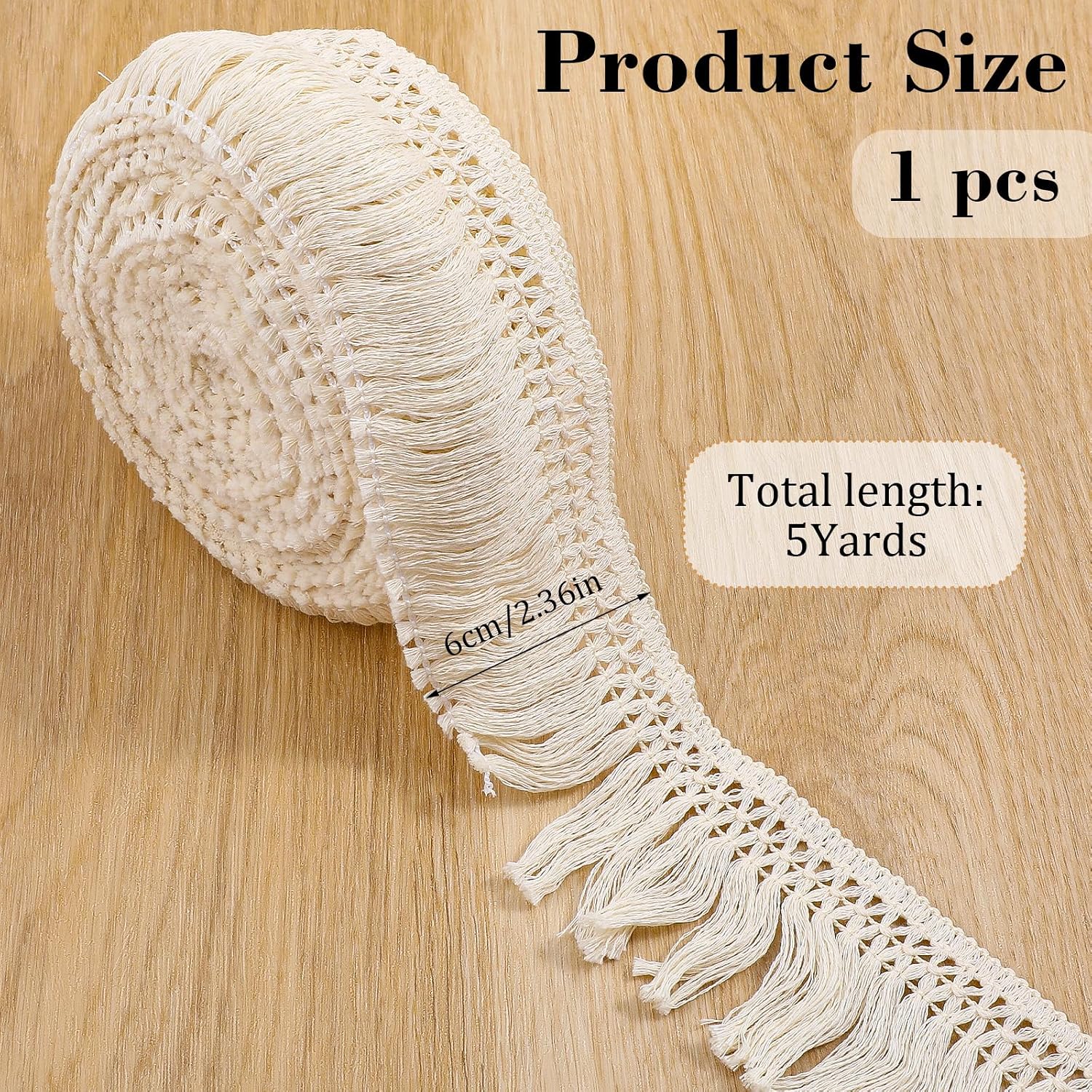 Nogeqi 5 Yards Boho Fringe Trim, Fabric Trim, 2.3'' Wide Tassel Trims for Sewing, Boho Ribbon for Clothes,Curtains, Lamp Shade, Dress, DIY Crafts,Home Decor