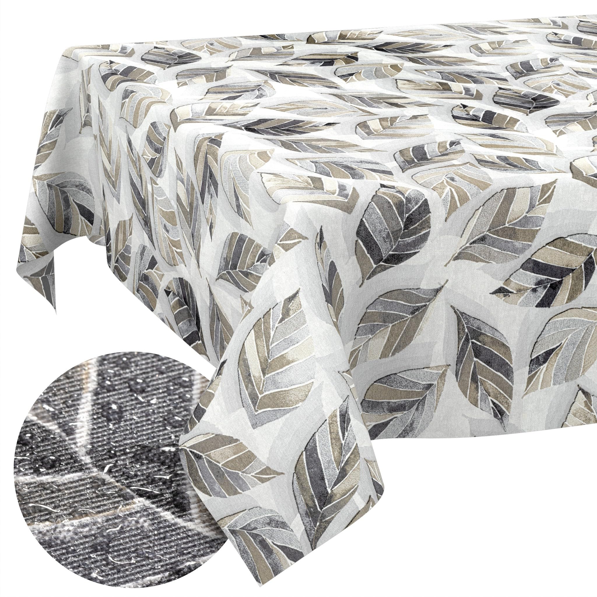 ANRO Washable Tablecloth Leaves Rectangular 260 x 140 cm - Water-Repellent Indoor Outdoor Lotus Effect Cut Edge