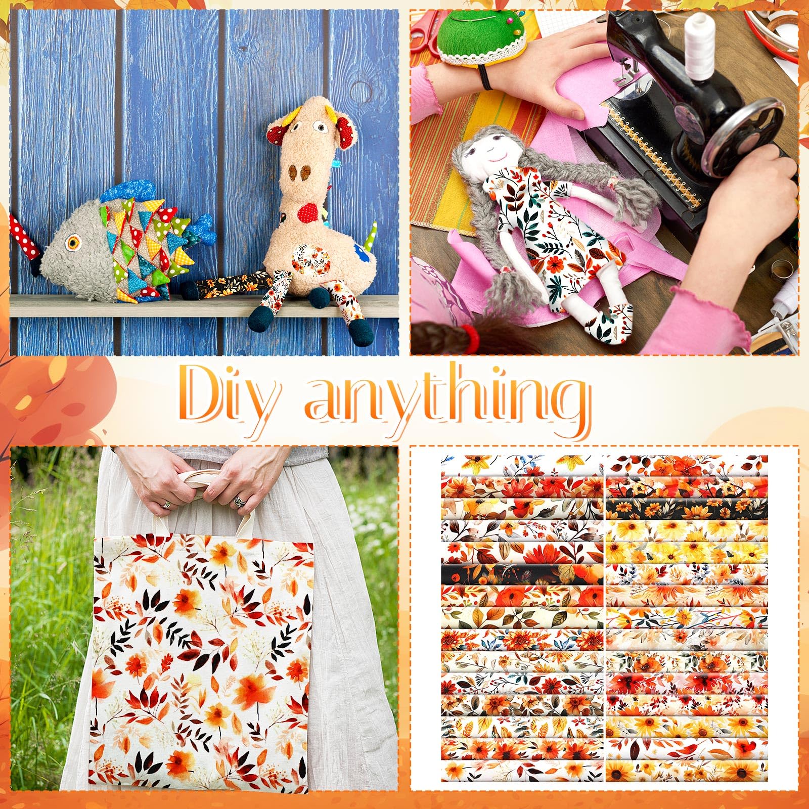 30pcs Thanksgiving Fall Fabric 10 x 10 Inch Cotton Fabric Bundles Maple Leaf Pumpkin Floral Plaid Stripe Squares Autumn Thanksgiving Sewing Fabrics for DIY Craft Party Decor (Fall Floral) - Image 4