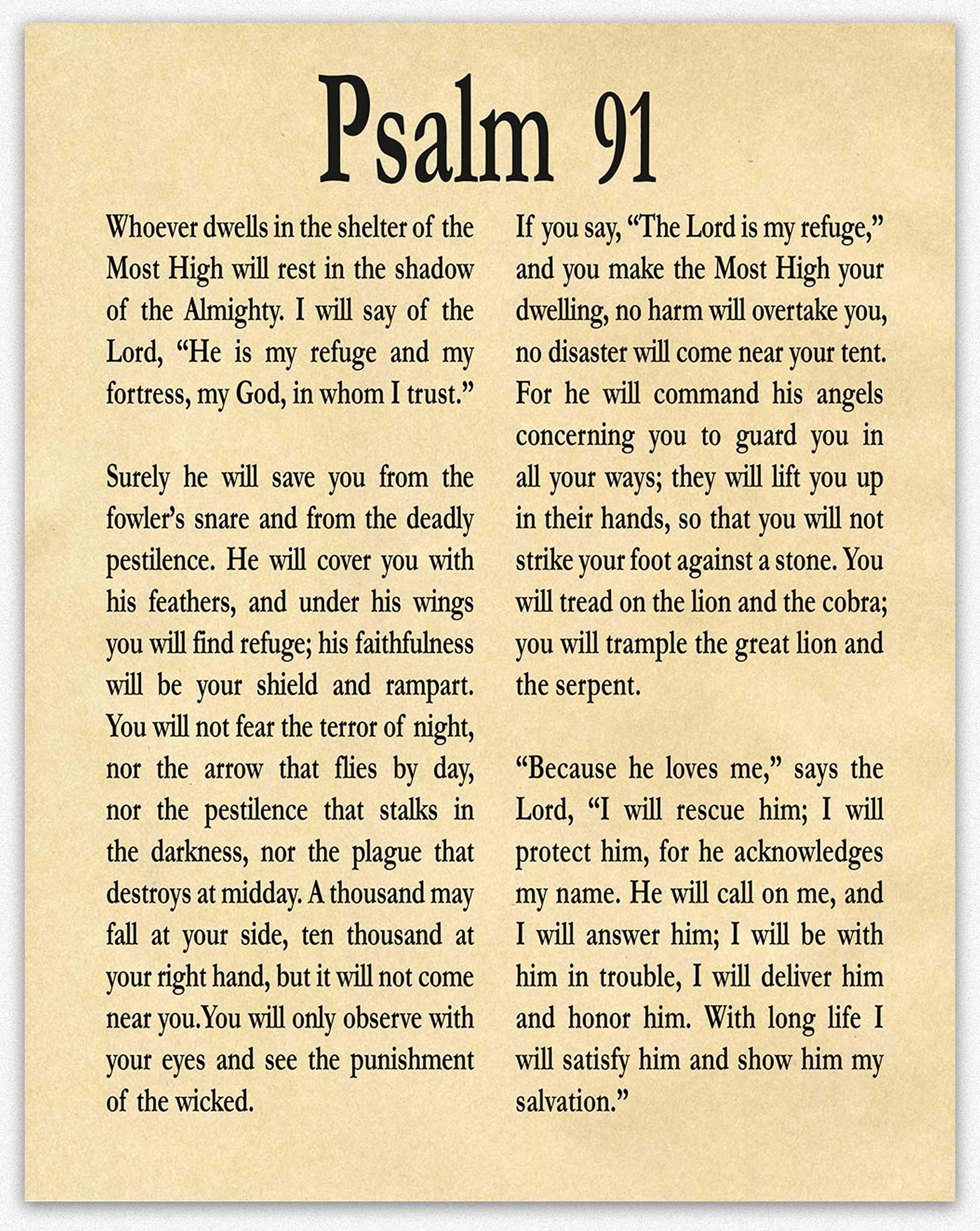Psalm 91 プリント 詩篇ポスター 壁アート 友人へのクリスチャンギフト 息子へのギフト 娘へのギフト 勇気 Get Well ギフト (8.3 x 11.7 (A4) パーチメント)