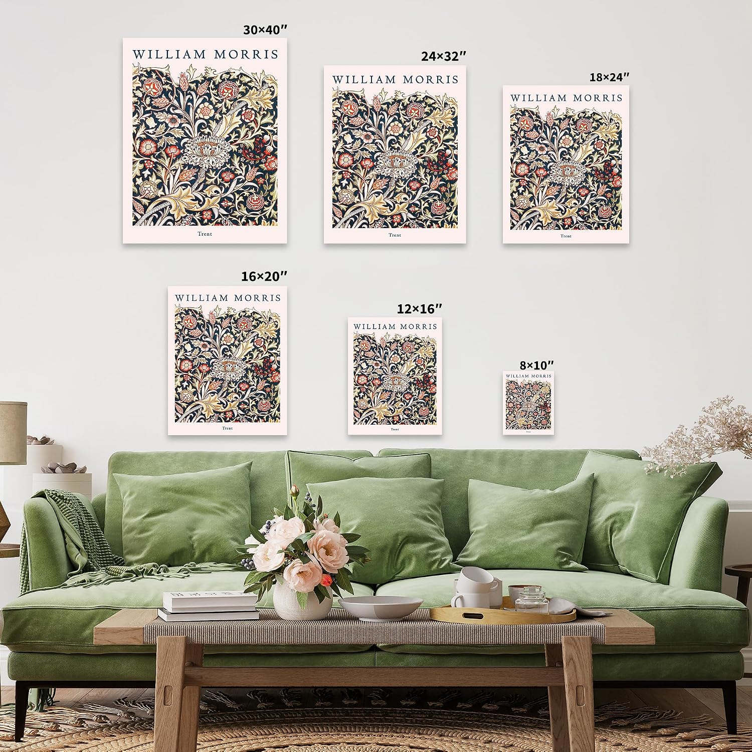 Poster Master Vintage William Morris Canvas - Retro Trent Print - Flower Art - Textile Pattern Design - Botanical Art - Floral Aesthetic Office or Living Room Decor - 8x10 STRETCHED Canvas