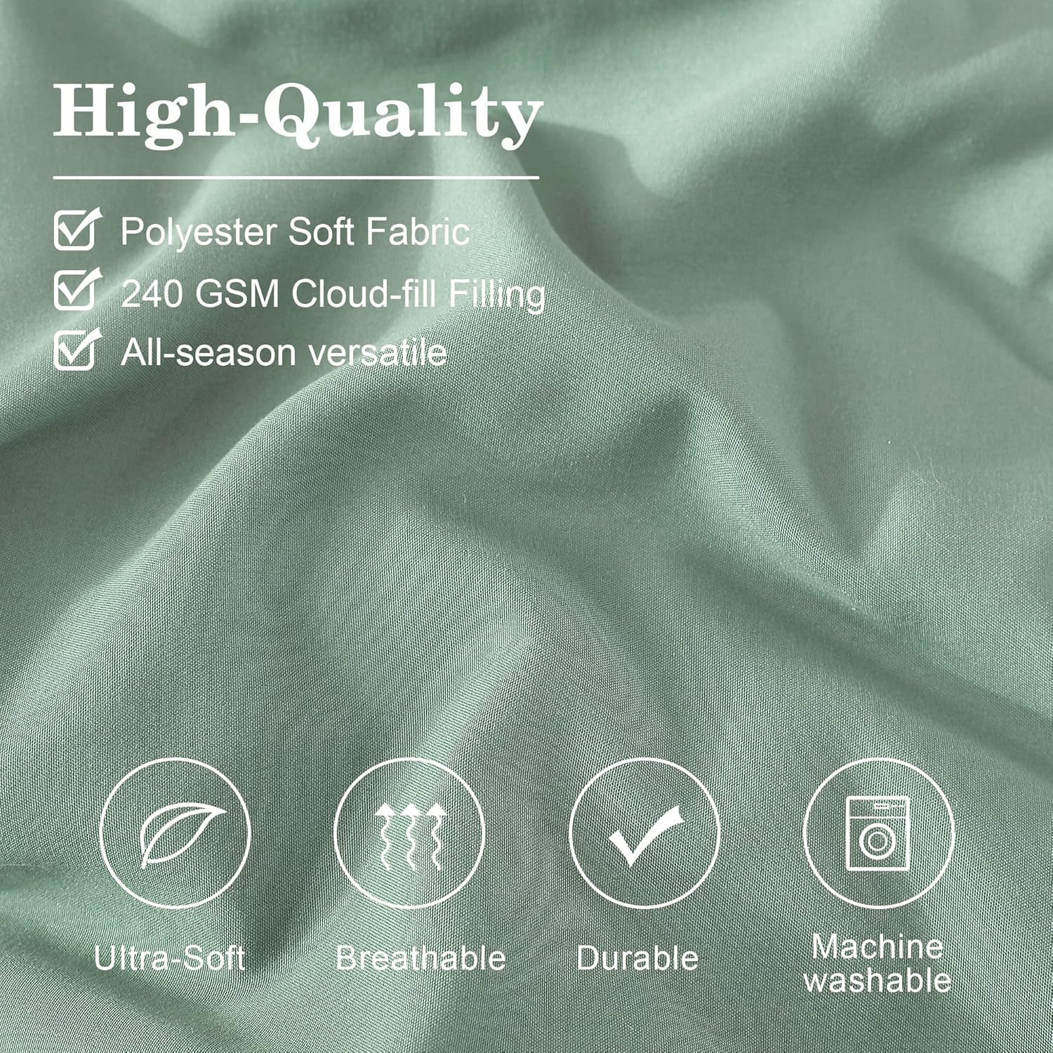 Monbix Queen Comforter Set - 7 Pieces Harbor Green Bed in a Bag Queen Bedding Sets with Comforters, All Seasons Comforter Bed Set with Sheets, Pillowcases & Shams - Image 6