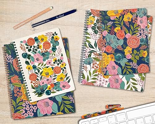 Miniatura 7 de Steel Mill & Co Cute Floral Mini Spiral Notebook, 8.25" x 6.25" Journal with Durable Hardcover and 160 Lined Pages, Garden Blooms (Navy)
