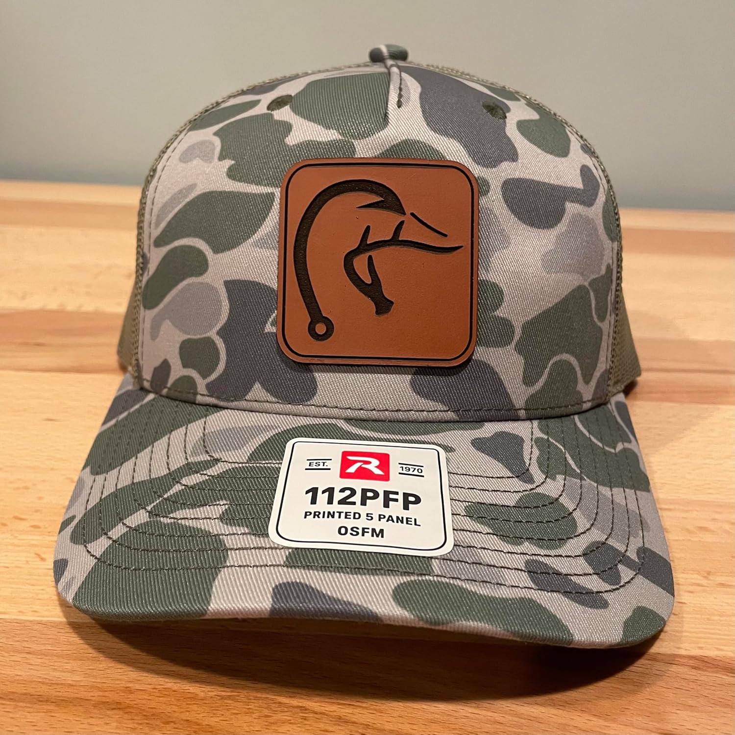 Duck Hook Antler Hunting Hat for Men. Genuine Leather Patch on a Richardson 112 Trucker