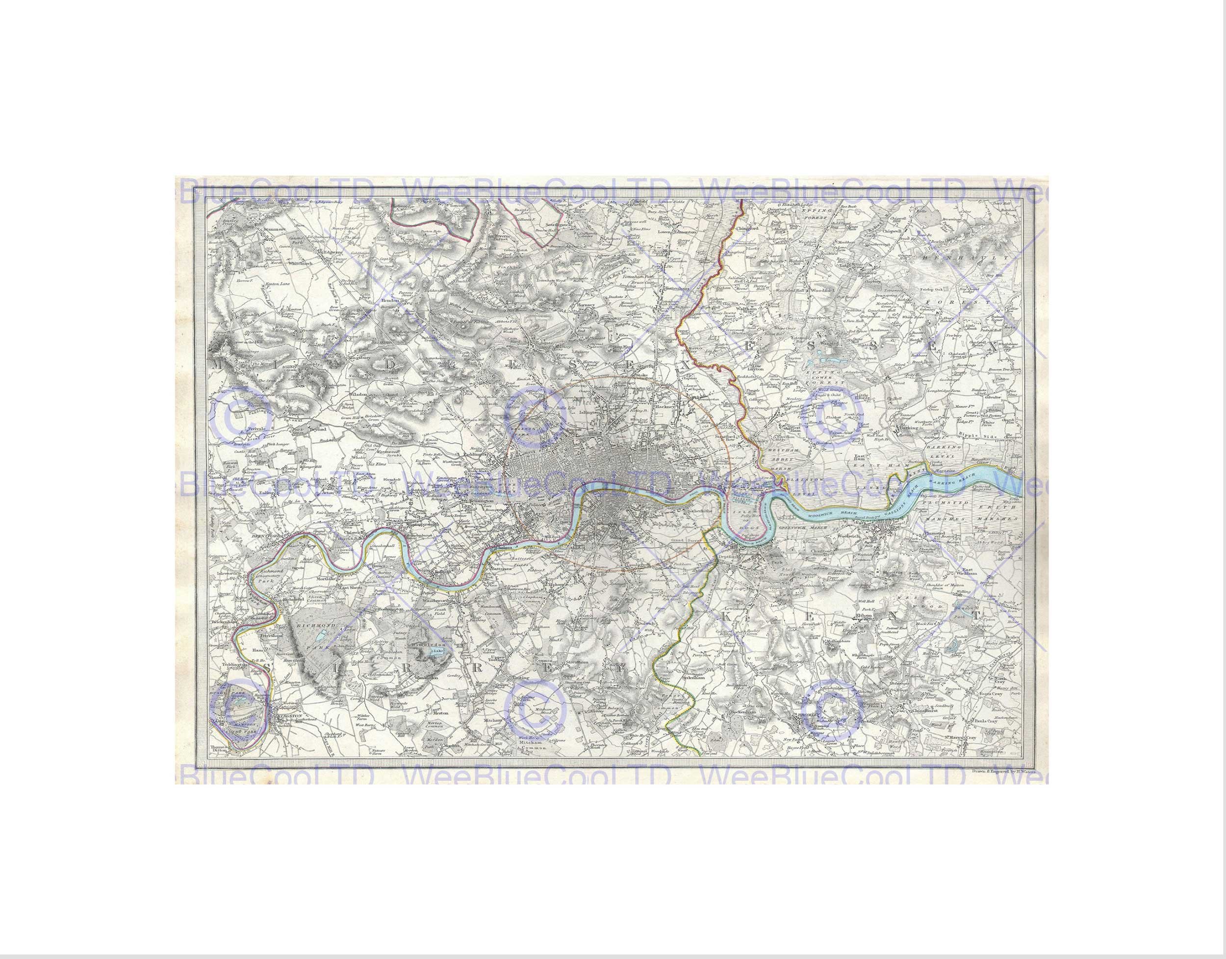 Wee Blue Coo Map Illustrated Antique Sduk London Wall Art Print