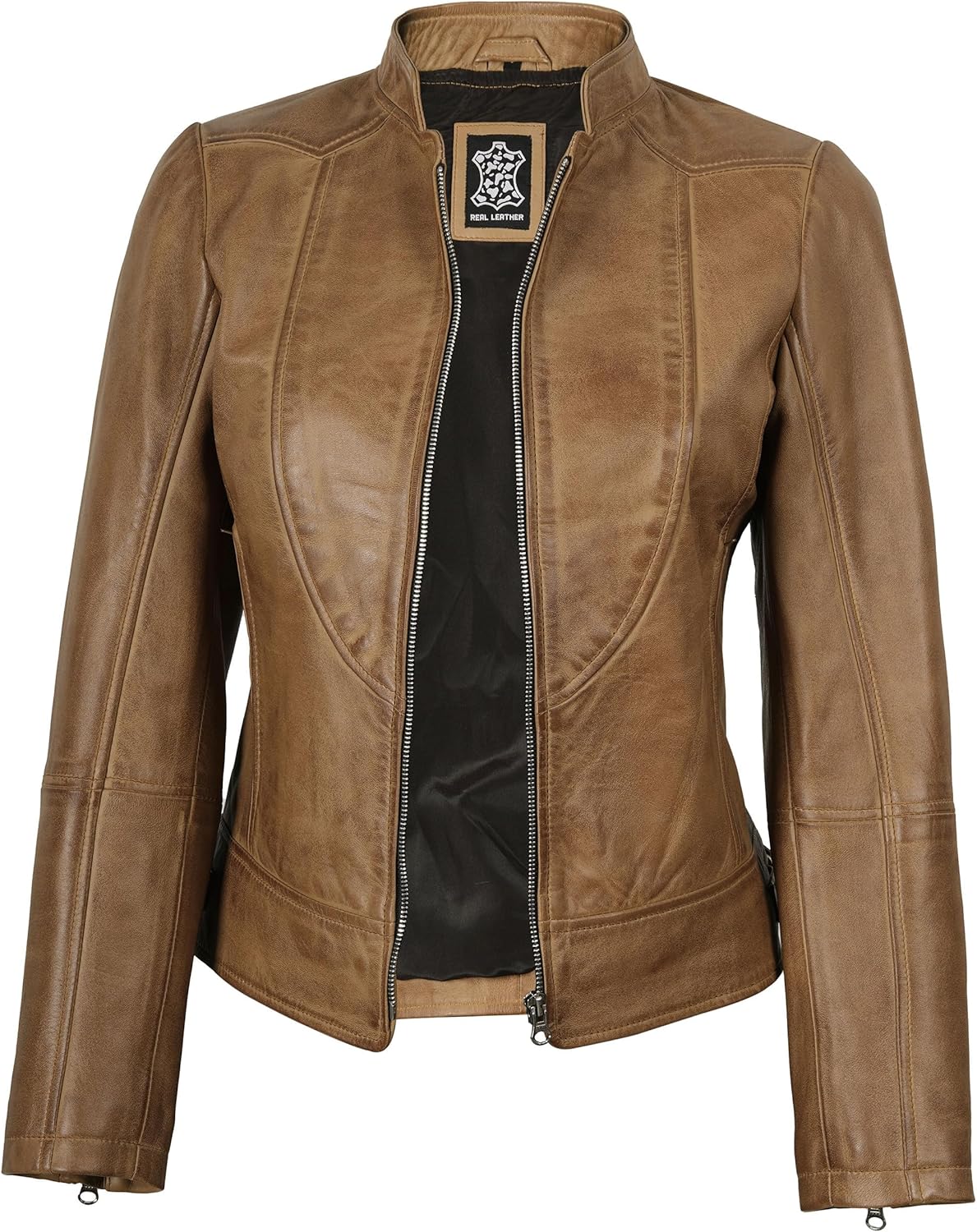 fjackets Leather Jacket Women - Cafe Racer Real Women's Leather Jackets Stylish Lambskin Leather Jacket For Womens