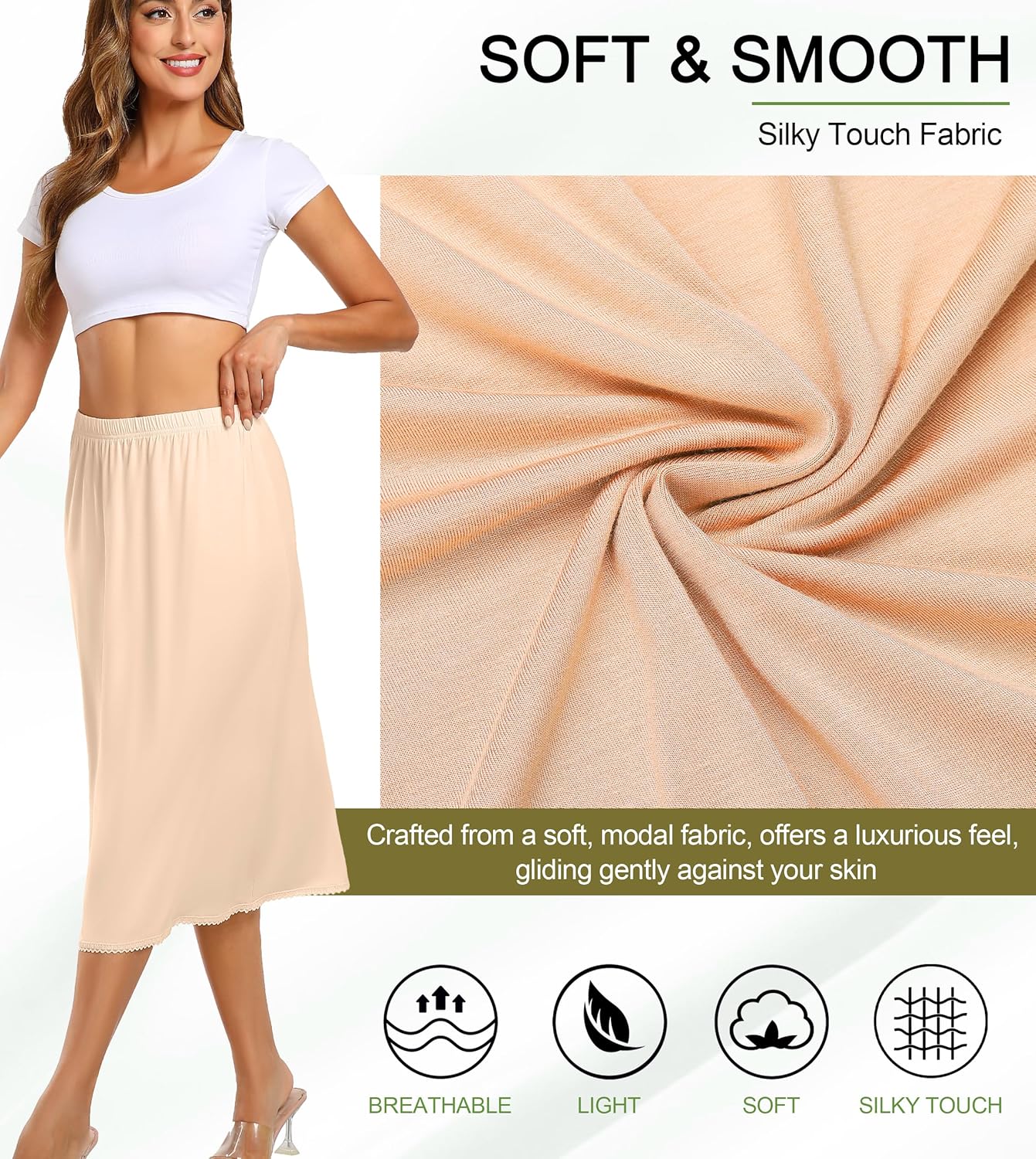 Vlazom Half Slips for Women Under Dress Long Half Slip Under Skirt with Lace Trim Size S-XXL - Image 3