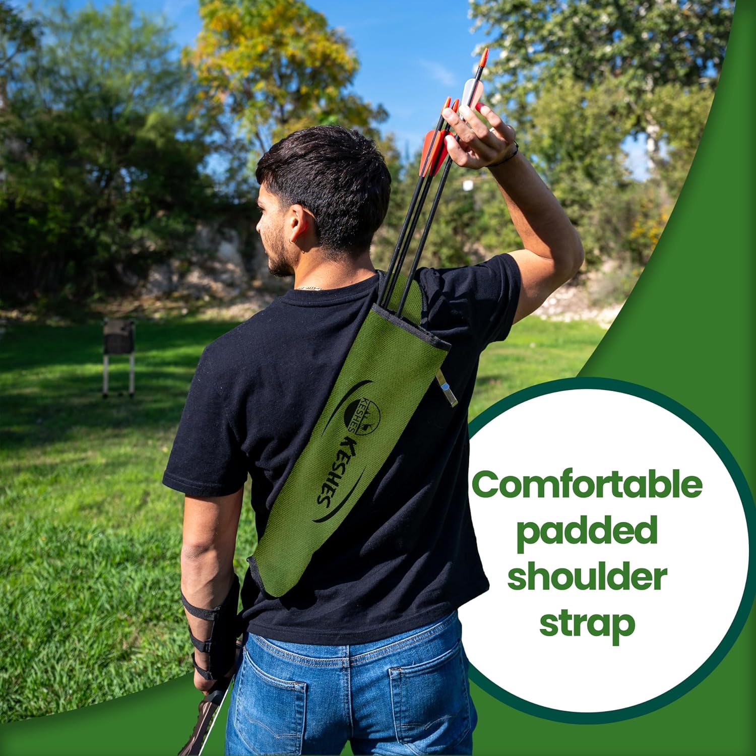 Archery Back Arrow Quiver Holder - Adjustable Quiver for Arrows with Shoulder Strap and Belt Clip - Ideal for Bow Hunting & Target Practice for Youth & Adults