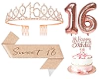 5Pcs Birthday Decorations with Crown Tiara, Sash, Cake Topper, Candle and Number Balloon for Gifts, 90th Birthday Gifts for Her