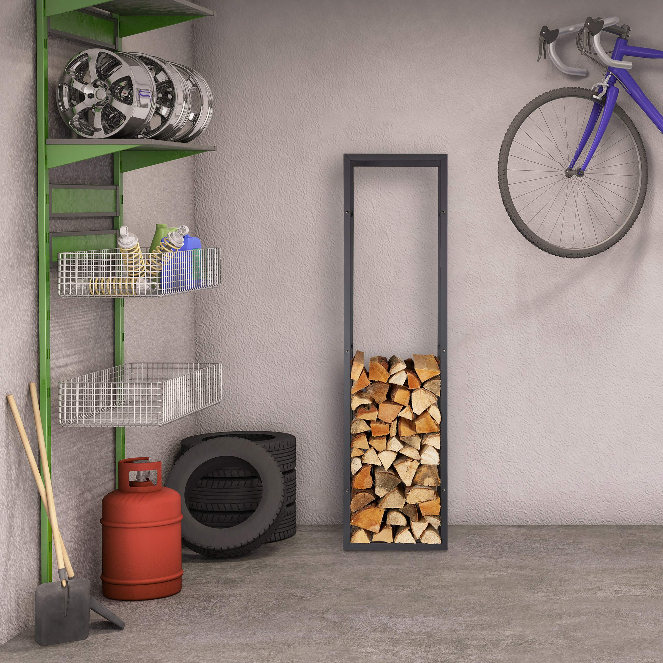 Relaxdays Scaffale Portalegna, Metallo, HLP: 170x44,5x30 cm, Porta Legna da Ardere per Stufa e Camino per Interni, Nero