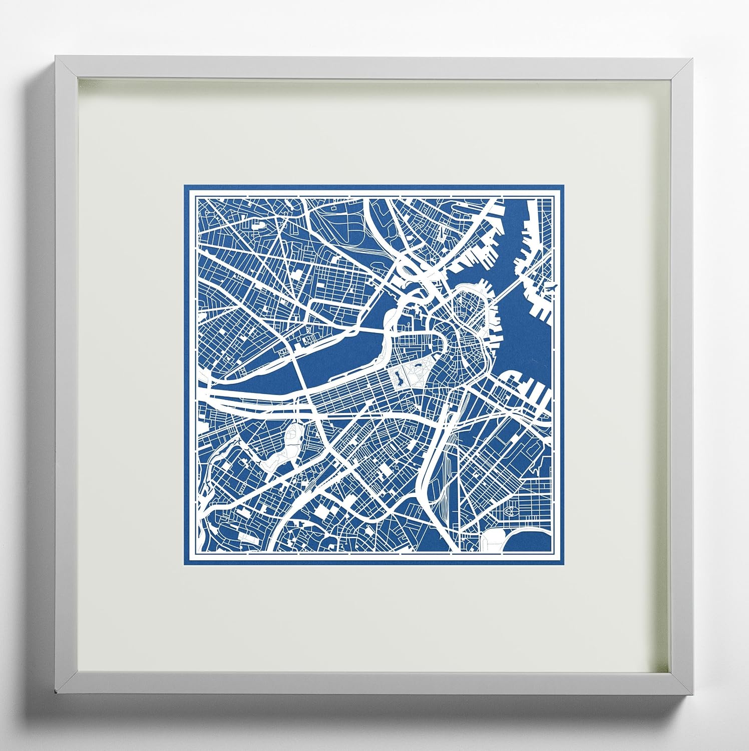 O3 Design Studio Boston Paper - Cutting Map Wall Art, 12x12 Inches Unique Gift - Ready Wall Decor