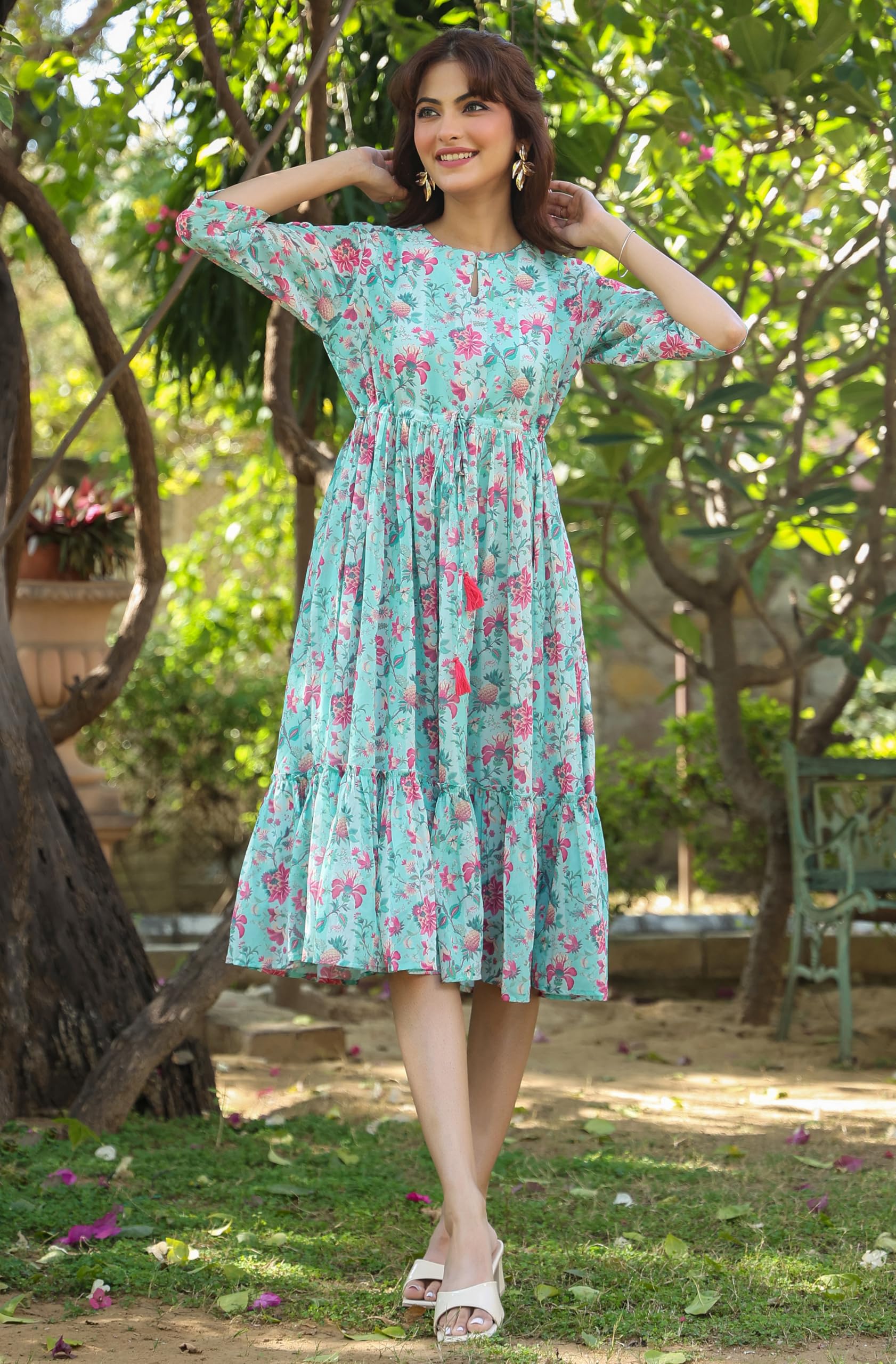 Janasya Women's Georgette Floral Printed Tiered Dress product image 4
