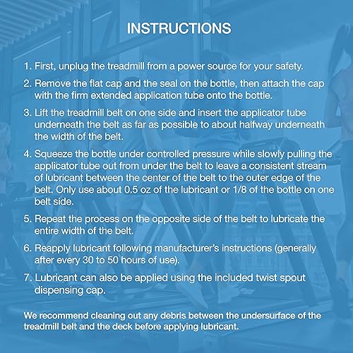 Miniatura 6 de Action Fitness Lubricante de cinta de correr 100% silicona para mantenimiento de la correa, botella de 4 onzas, aplicadores duales para una fácil