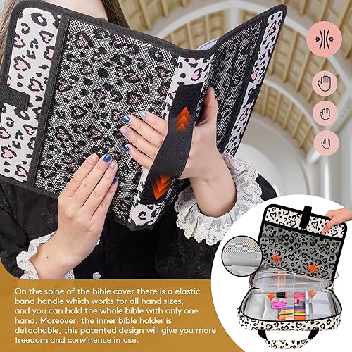 Miniatura 10 de Funda para la Biblia para mujer, funda protectora para la Biblia de la iglesia con asa y bolsillo con cremallera, regalos preciosos para hombres y