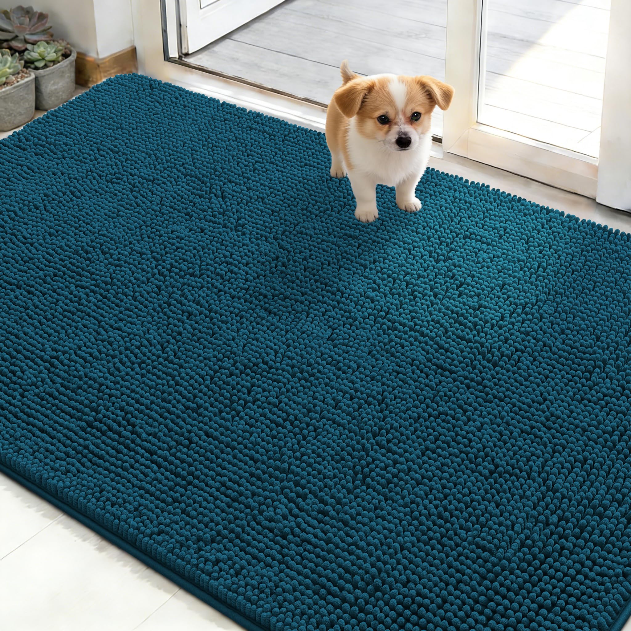 OLANLY Dog Door Mat for Muddy Paws 48x30, Absorbs Moisture and Dirt, Absorbent Non-Slip Washable Doormat, Quick Dry Chenille Mud Mat, Entry Indoor