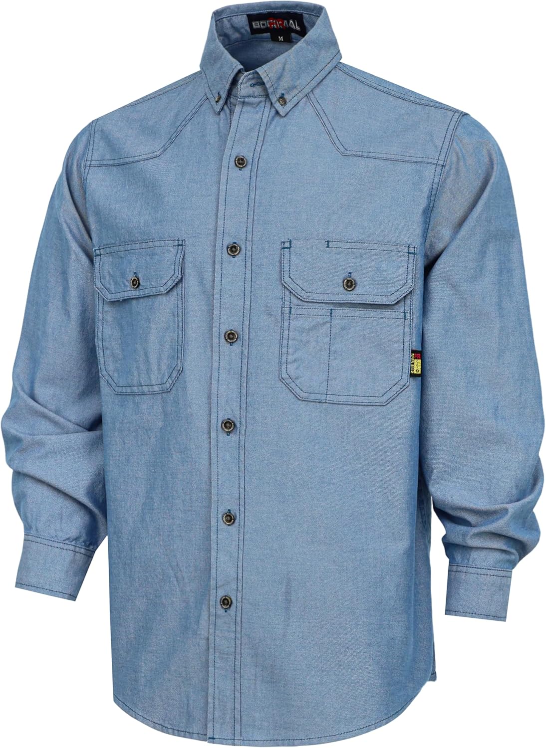 BOCOMAL FR Shirts Button Down Dura-Light 6.5 oz Soft Heather Duck Utility Chest Pockets Flame Resistant Work Shirt CAT2