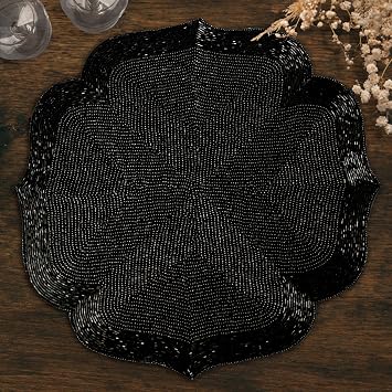 Decozen Beaded Placemats, Set of 2-14 Inches Charger Plates Table Mats, Heat Resistant Mat, Kitchen, Wedding, Birthday, Mothers Day Decorations, Spring Home Decor Placemat, Black