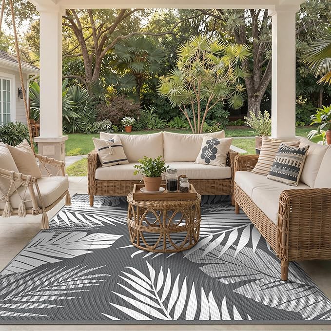 Tapete Exterior GENIMO 8' x 10' Impermeable Reversible Gris y Blanco miniatura 8
